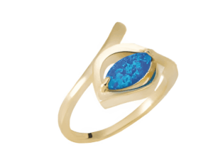 Дамски позлатен сребърен пръстен "Листо" с опал - Image 1