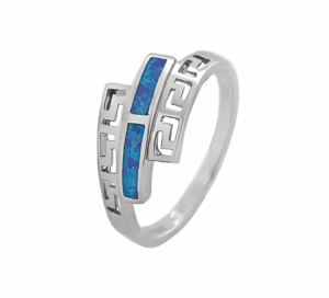 Дамски сребърен пръстен с два камъка опал - Image 1