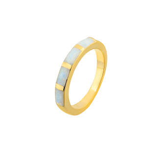 Дамски сребърен пръстен с покритие от жълто злато и 4 камъка от опал