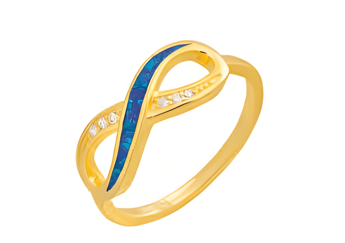 Елегантен сребърен пръстен "Безкрайност" със златно покритие и опал