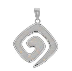 Квадратна сребърна висулка Спирала с опал, голям размер  |  Бижута