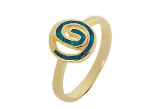 Позлатен спираловиден сребърен пръстен с опал  |  Бижута