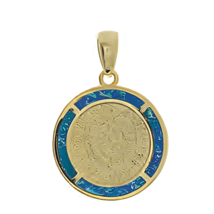Позлатен сребърен медальон с опалови камъни и диск Фестос, L