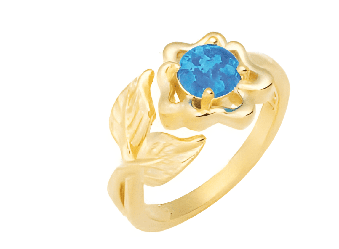 Позлатен сребърен пръстен "Цвете" с опал