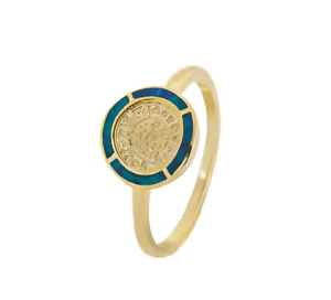 Позлатен сребърен пръстен "Диск Фестос" с опал, малък - Image 1