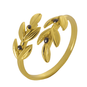 Позлатен сребърен пръстен - две маслинови клонки