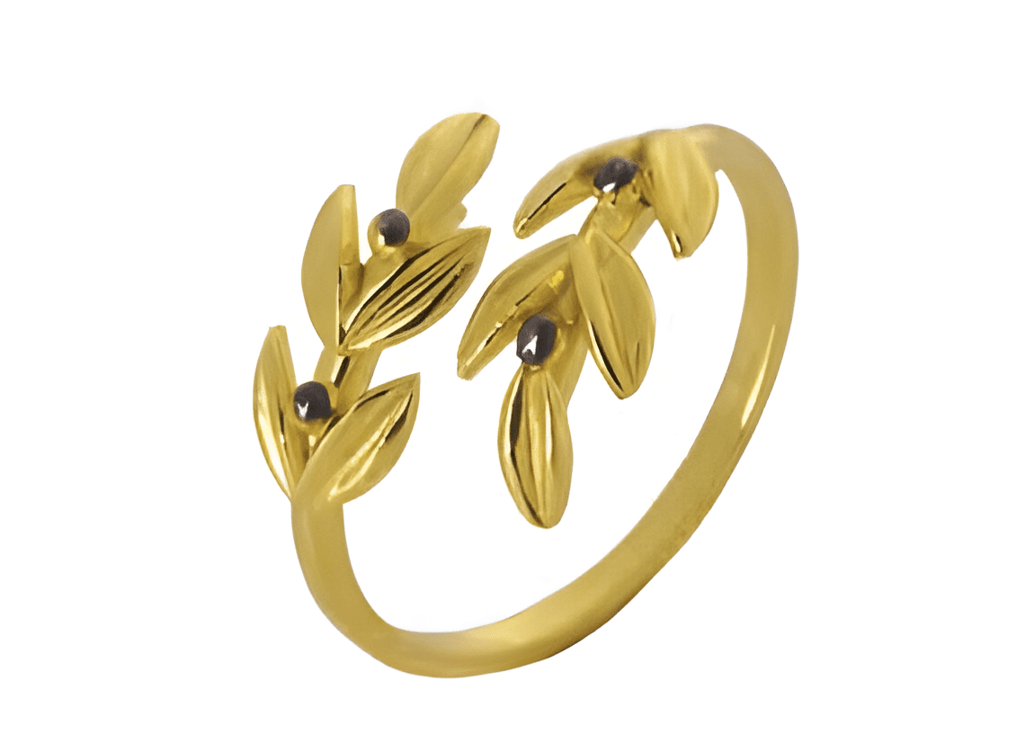 Позлатен сребърен пръстен - две маслинови клонки