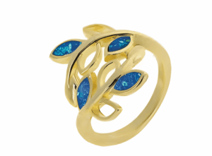 Позлатен сребърен пръстен „Две маслинови клонки“ с опал | HappyMarket.bg Позлатен сребърен пръстен „Две маслинови клонки“ с опал | Бижута