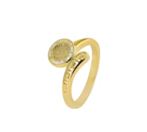 Позлатен сребърен пръстен „Диск Фестос“ с опал | HappyMarket.bg Позлатен сребърен пръстен „Диск Фестос“ с опал | Бижута