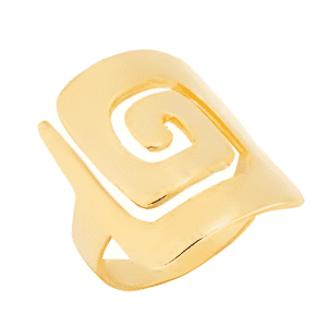 Позлатен квадратен сребърен пръстен "Издължена Спирала"