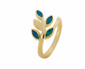 Позлатен сребърен пръстен „Маслинова клонка“ с опал | HappyMarket.bg Позлатен сребърен пръстен „Маслинова клонка“ с опал | Бижута