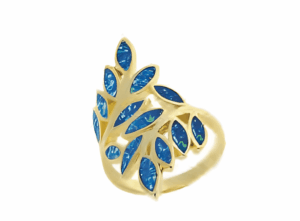 Позлатен сребърен пръстен „Маслинови клонки“ с опал | HappyMarket.bg Позлатен сребърен пръстен „Маслинови клонки“ с опал | Бижута