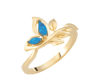 Позлатен сребърен пръстен „Пеперуда“ с опал | HappyMarket.bg Позлатен сребърен пръстен „Пеперуда“ с опал | Бижута