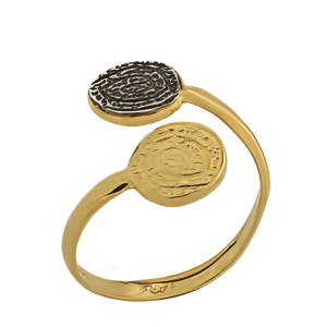 Позлатен сребърен пръстен с два разноцветни диска Фестос