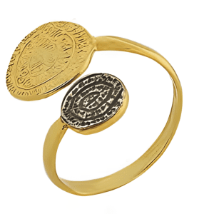 Позлатен сребърен пръстен с голям и малък разноцветни диска Фестос