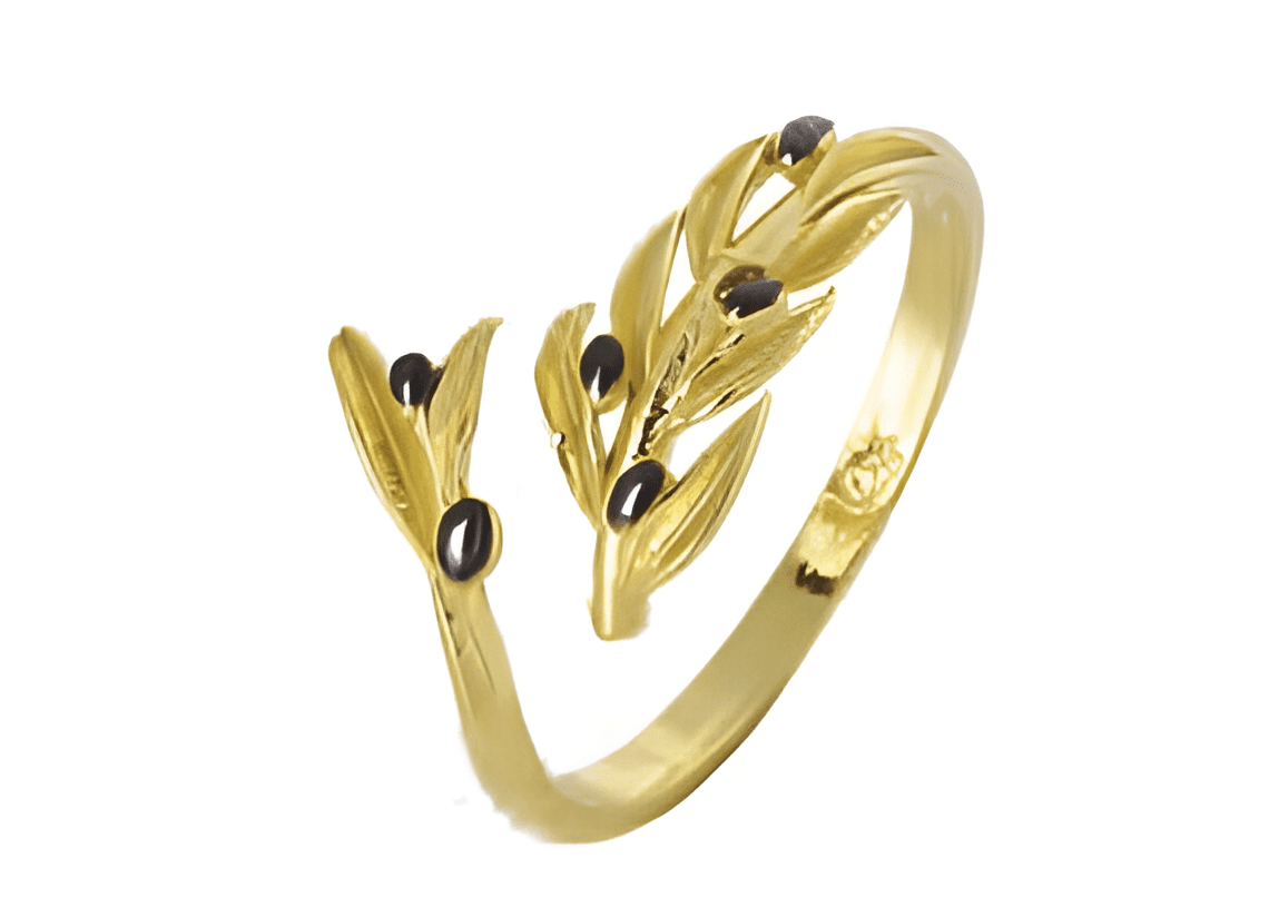 Позлатен сребърен пръстен с маслинова клонка