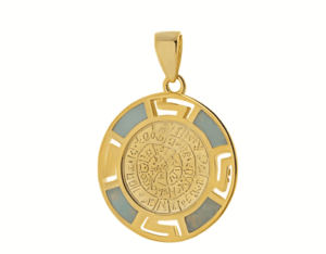 Позлатена сребърна висулка "Диск Фестос" с 4 опала, M 1 Позлатена сребърна висулка "Диск Фестос" с 4 опала, M - Image 1