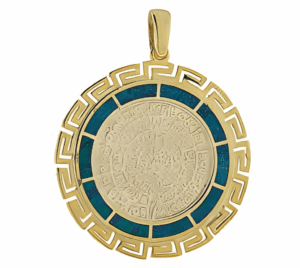 Позлатена сребърна висулка с опал „Диск Фестос и Меандър“, XL  |  Бижута