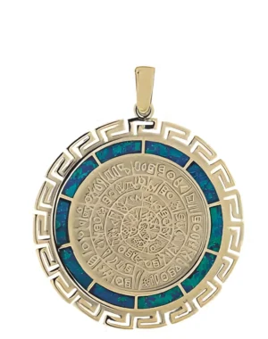 Позлатена сребърна висулка с опал „Диск Фестос и Меандър“, XXL  |  Бижута