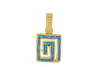 Позлатена сребърна висулка с опал "Квадратен Меандър" - Image 1