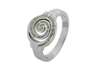 Спираловиден сребърен пръстен с опал  |  Бижута