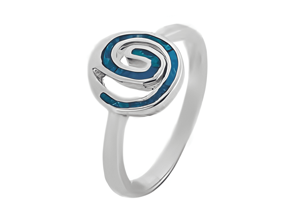 Спираловиден сребърен пръстен с опал