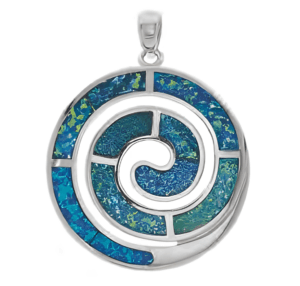 Спираловидна сребърна висулка с опалови камъни, голям размер  |  Бижута