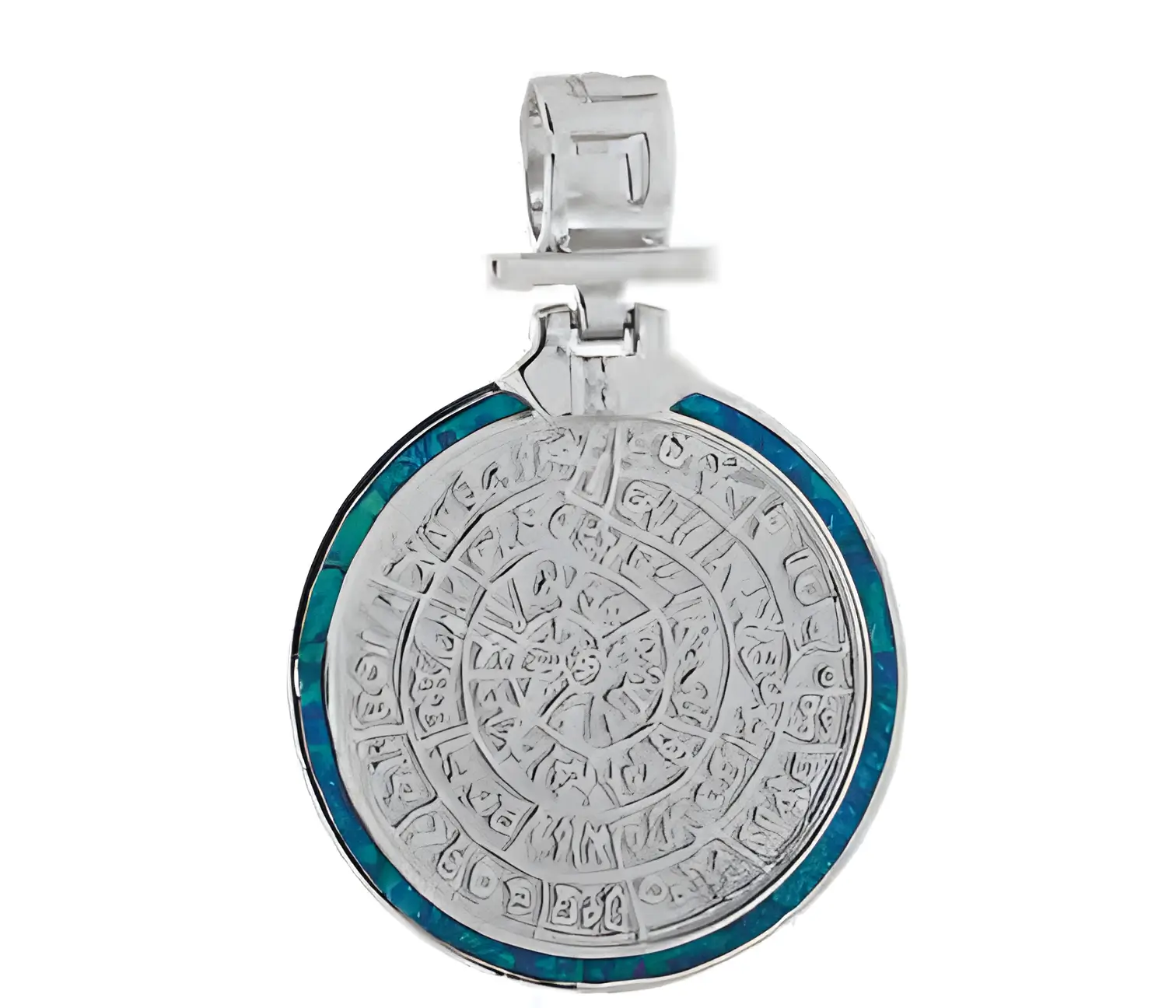 сребърен медальон със зелен опал и диск фестос
