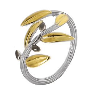 Сребърен пръстен с позлатена маслинова клонка