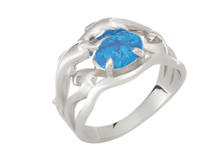 Сребърен пръстен "Делфини" с опал - Image 1