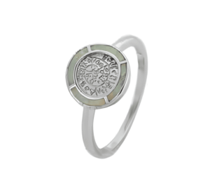 Сребърен пръстен „Диск Фестос“ с опал, малък  |  Бижута