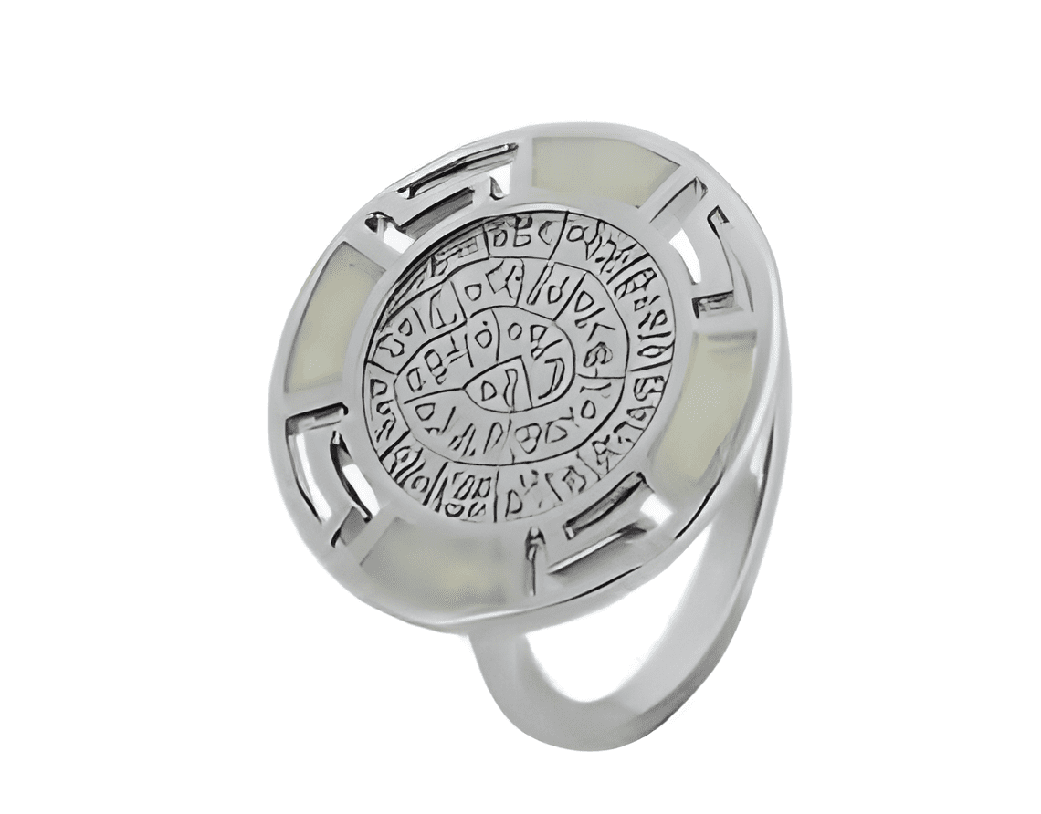 Сребърен пръстен "Диск Фестос" с опал, среден