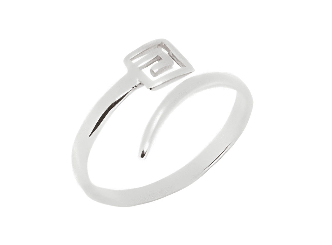 Сребърен пръстен с квадратна плочка със спирала