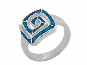 Сребърен пръстен „Квадратна Спирала“ с опал, голям  |  Бижута