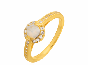Сребърен пръстен с цирконий,опал и покритие от жълто злато | HappyMarket.bg Сребърен пръстен с цирконий,опал и покритие от жълто злато | Бижута