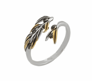 Сребърен пръстен с маслинова клонка и позлатени елементи  |  Бижута