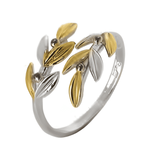 Сребърен пръстен с позлатени елементи "Две маслинови клонки"