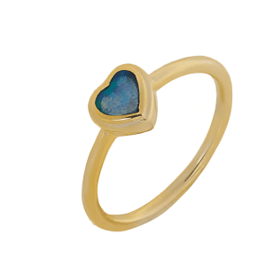 Сребърен пръстен със златно покритие и опал "Сърце"
