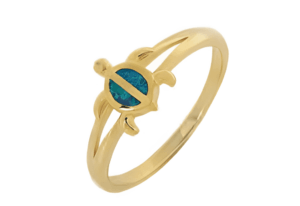 Сребърен пръстен със златно покритие и опал „Малка костенурка“  |  Бижута