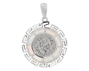 Сребърна висулка с опал "Диск Фестос и Меандър", L - Image 1