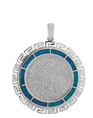 Сребърна висулка с опал „Диск Фестос и Меандър“, XXL | HappyMarket.bg Сребърна висулка с опал „Диск Фестос и Меандър“, XXL | Бижута