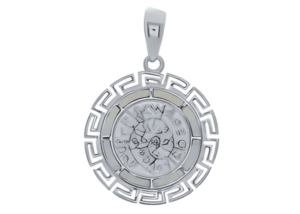 Сребърна висулка с опали „Диск Фестос и Меандър“, M  |  Бижута