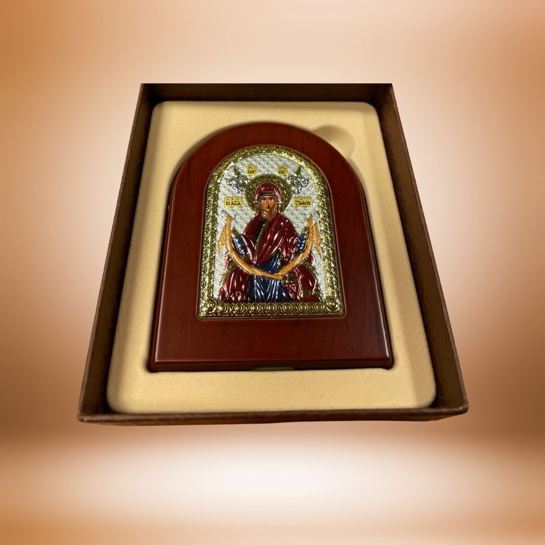 Сребърна цветна икона Поясът на Борогодица, 7.5×9.5см  |  Икони