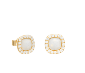 Царствени малки позлатени обеци с цирконий,опал и винт  |  Бижута