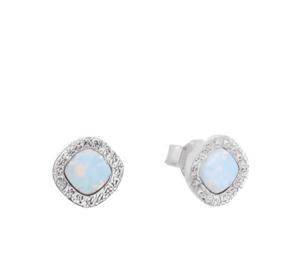 Царствени малки сребърни обеци с цирконий, опал и винт  |  Бижута