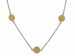 Черно сребърно колие с 3 позлатени диска Фестос | HappyMarket.bg Черно сребърно колие с 3 позлатени диска Фестос | Бижута