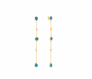 Дълги висяши позлатени обеци с опалови камъни, тип винт  |  Бижута