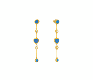 Дълги висящи позлатени обеци "Сърце" с опалови камъни, тип винт - Image 1