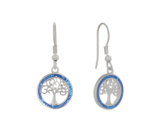 Дървото на живота висящи сребърни обеци с опал, тип кука - Image 1