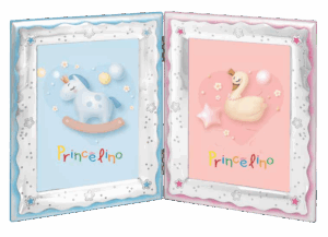 Двойна рамка за детски снимки със сребърно покритие и размери 2х 9×13см  |  Детски сребърни рамки за снимки